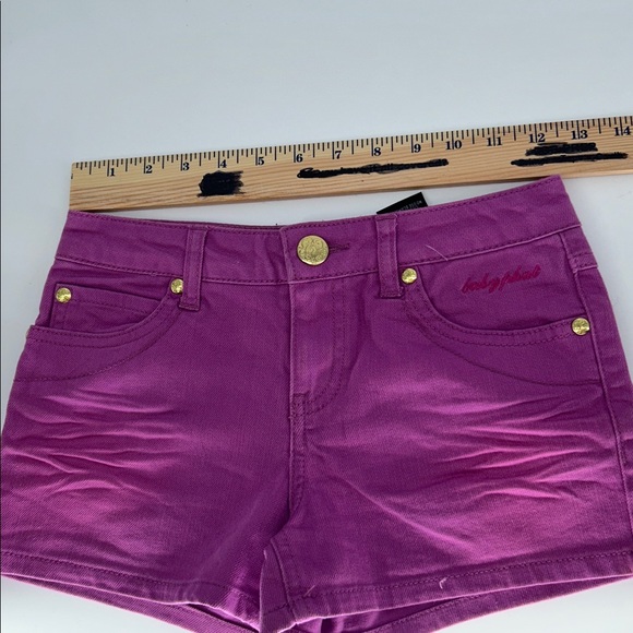 Baby Phat Purple Denim Shorts Size 10 Embroidered Pockets Y2K - Picture 5 of 10